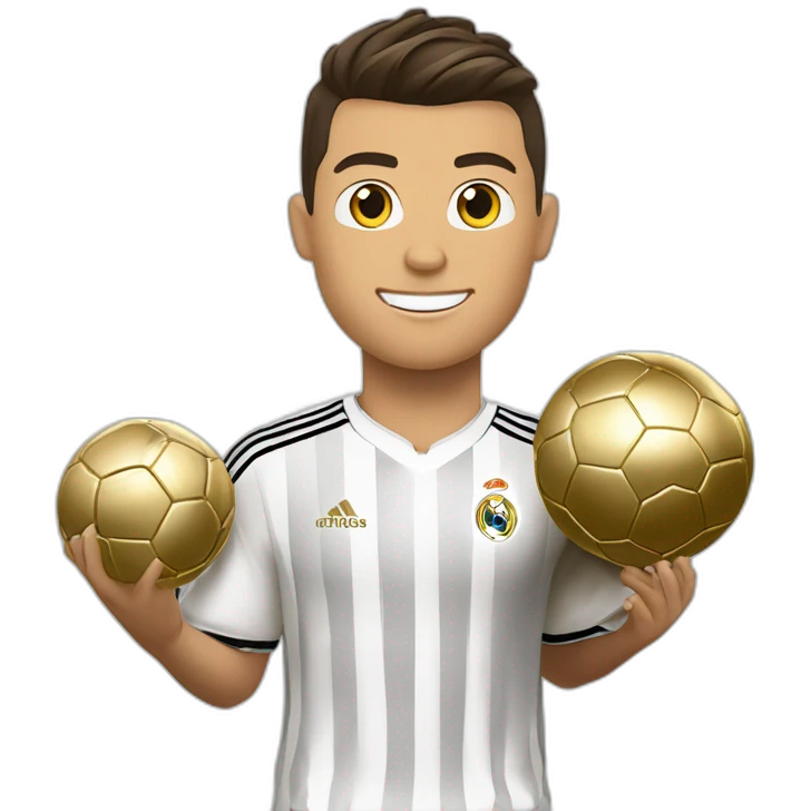 Cristiano ronaldo avec un ballon d'or dans une main et l'autre main fais un signe 5 emoji