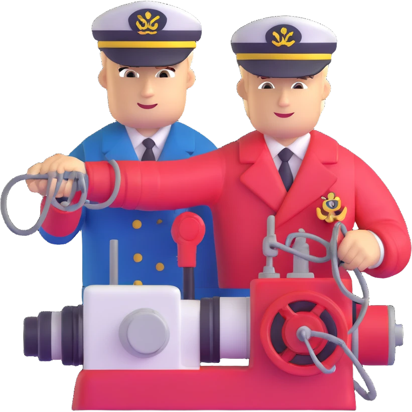 Russian sailor with captain hat operating a winch on oceanography research vessel emoji