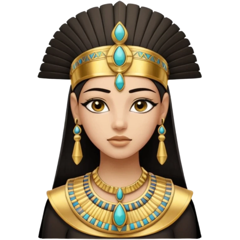 An emoji portrait of a young ancient Egyptian princess. She wears a broad gold collar necklace and a detailed nemes headdress. Her expression is serene and poised. emoji