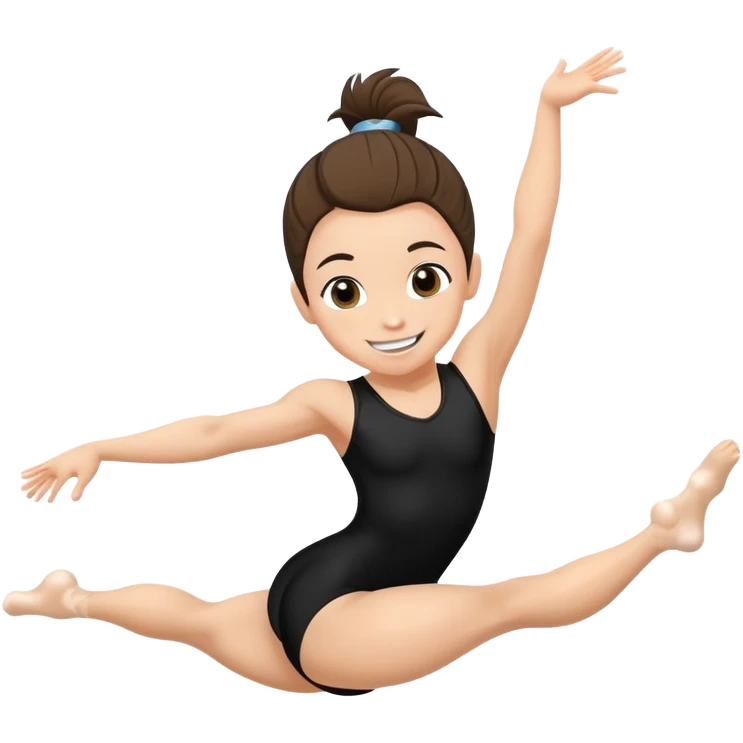 "A gymnast in black outfit with a smile and a look of surprise (normal skin) emoji