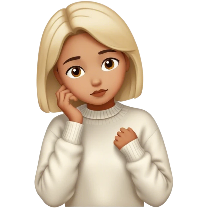 A girl thinking about a white vintage sweater  emoji