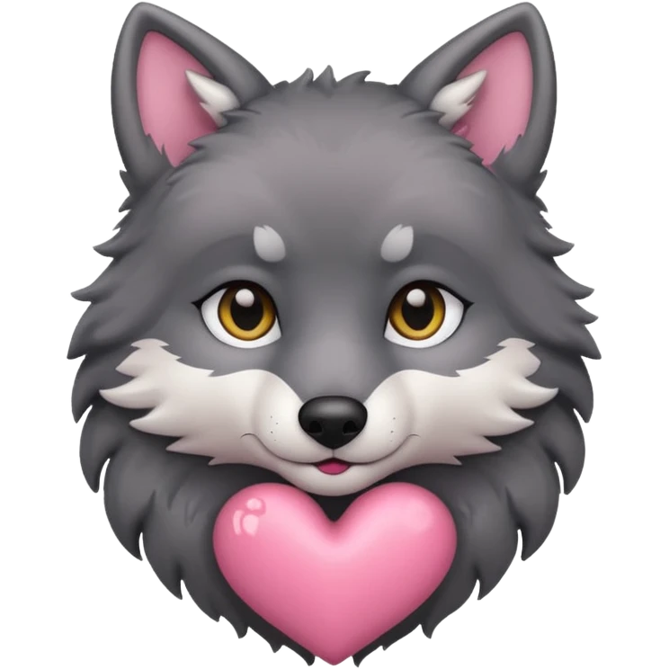 cute dark grey wolf inside heart emoji