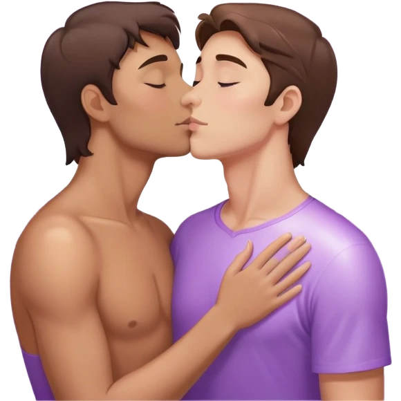 White brunette human man with rays of light Heart kisses a pastel purple angel woman emoji