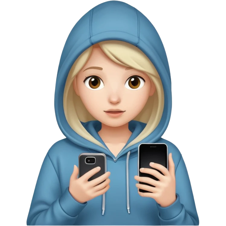 chica con buzo y un celular sacandose fotos emoji
