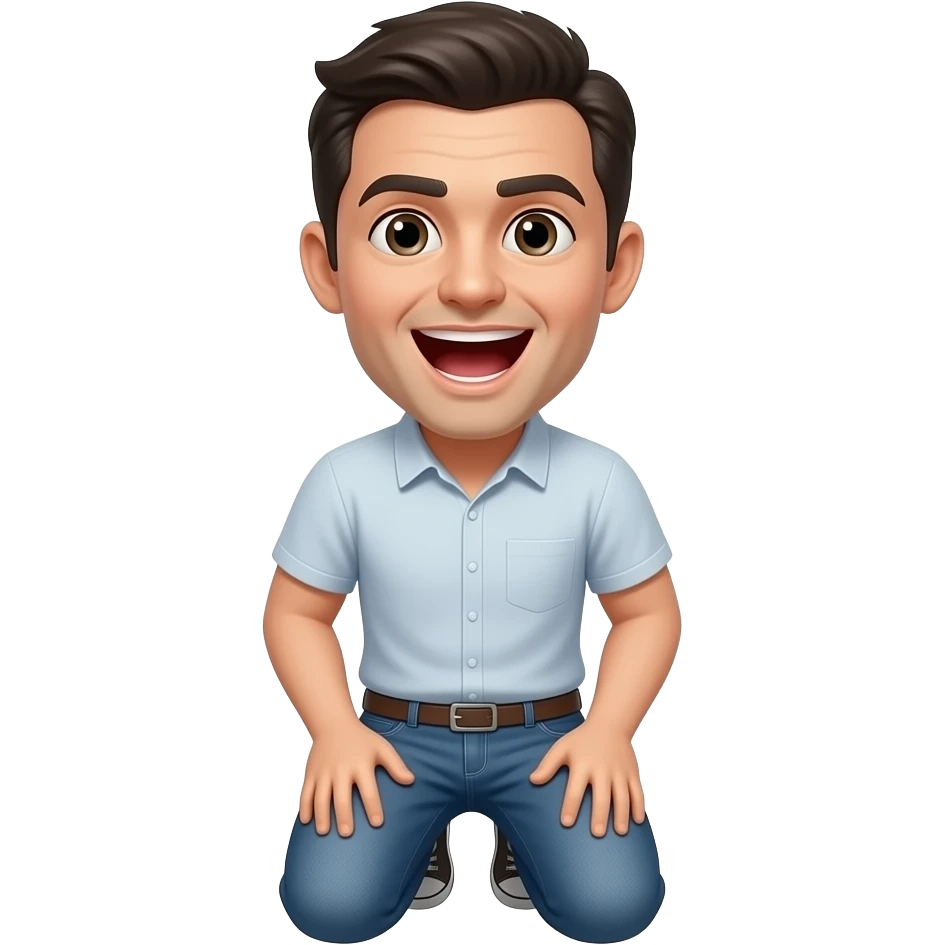 Kneeling man dark hair kneeling mouth open emoji