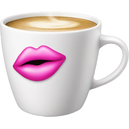 White coffee cup with a pink kiss mark emoji