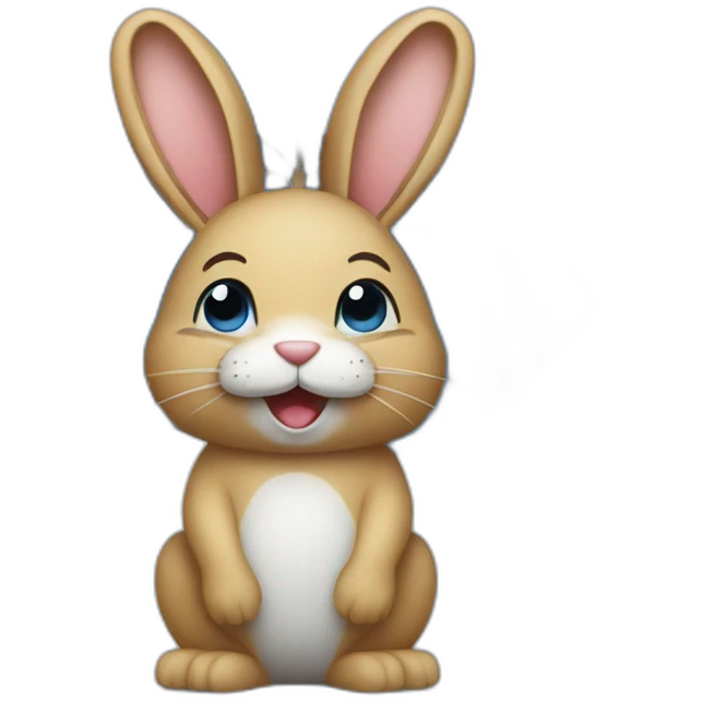rabbit smile under blue umbrella rain emoji