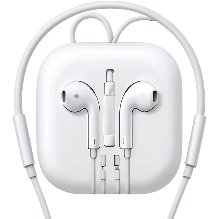 White Apple EarPods with cord coiled in a circle, white wired headphones neatly wrapped in circular shape, iOS style emoji
