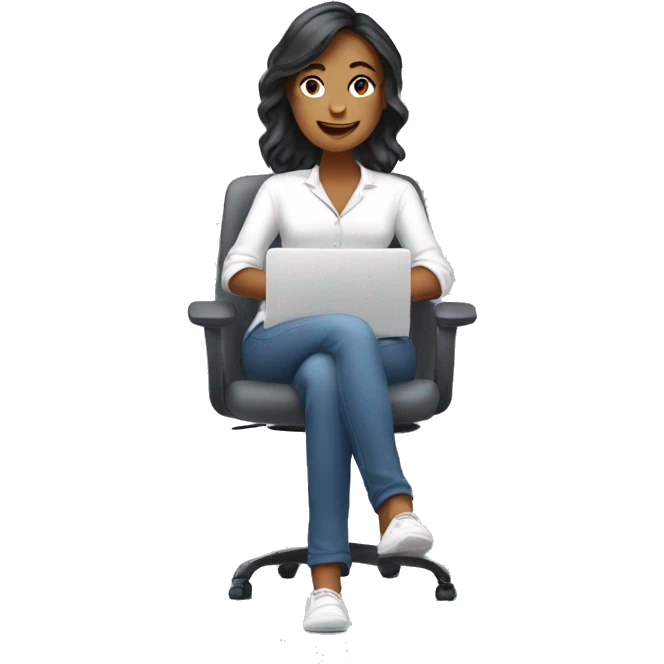 Remote worker, carefree expression, young woman in comfortable clothes emoji