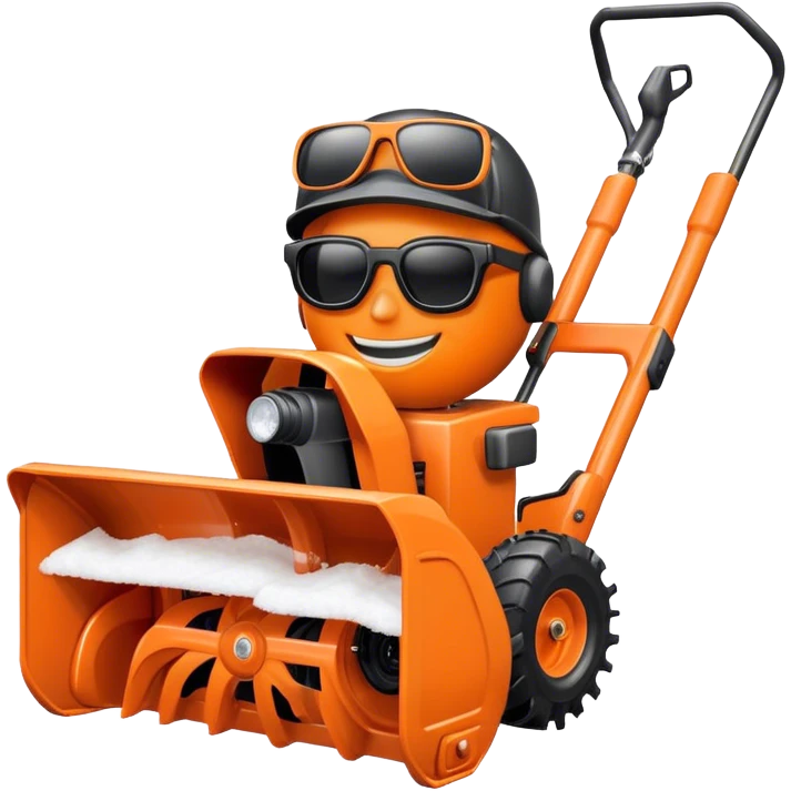 Orange snowblower with face, sunglasses and a smile emoji