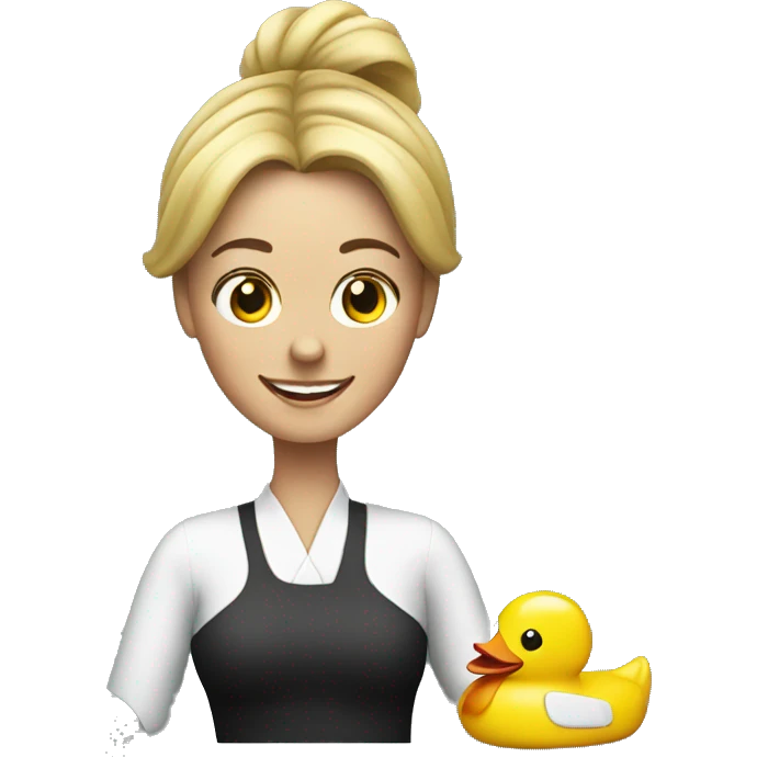 white woman happily holding a rubber duck  emoji