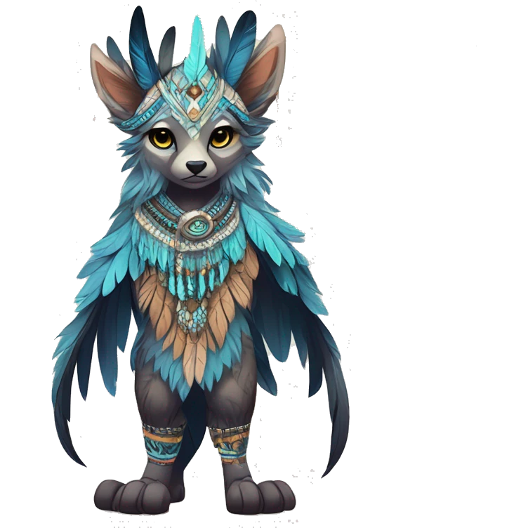 cute cool edgy ethereal l epic tribal fantasy animal fursona Fionbri creature by griffsnuff & LiLaiRa & Falvie with exotic colors with intricate patterns and feathers and headdress and necklace full body emoji