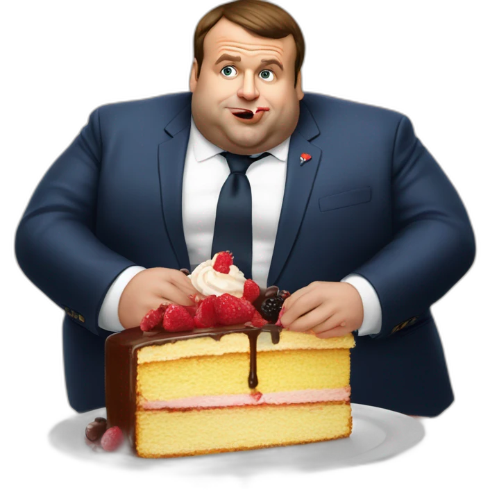 emmanuel macron morbidly obese eating cake emoji