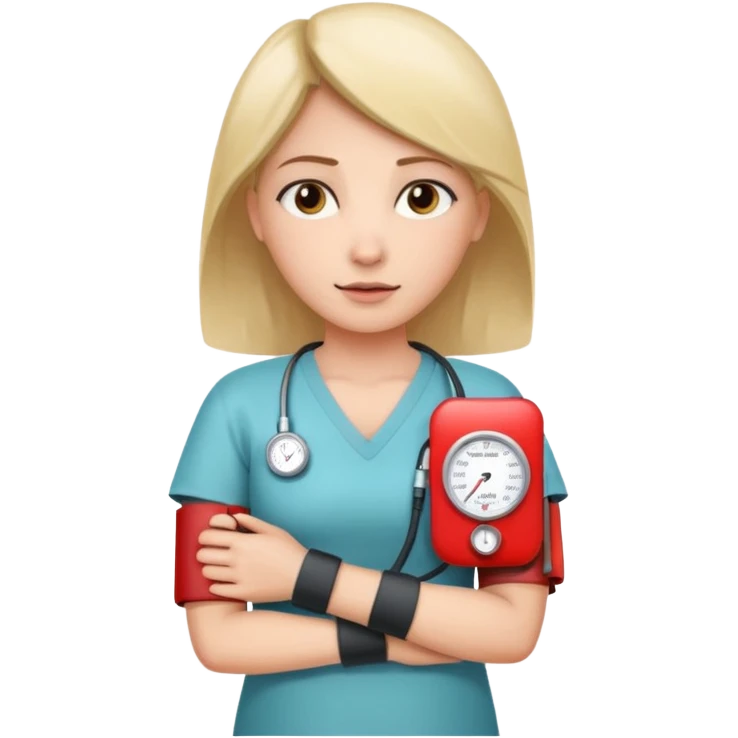 blood pressure cuff wrapped around upper arm with dial reading female patirent emoji