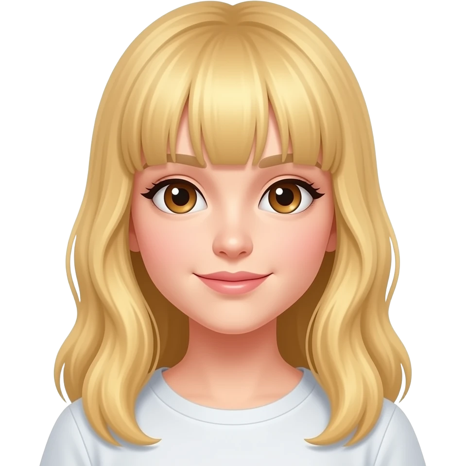 chica rubia pelo largo con flequillo y ojos marrones emoji