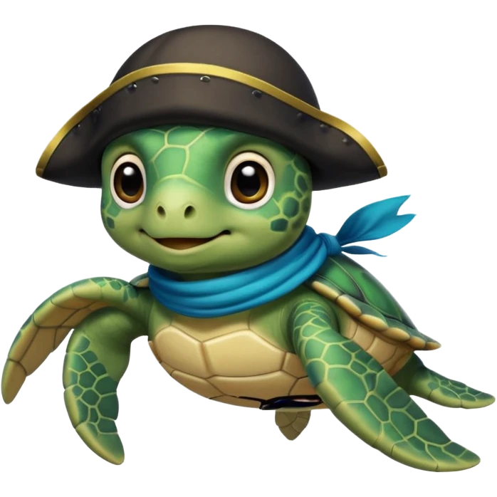 cute sea turtle wearing a green pirate scarf emoji