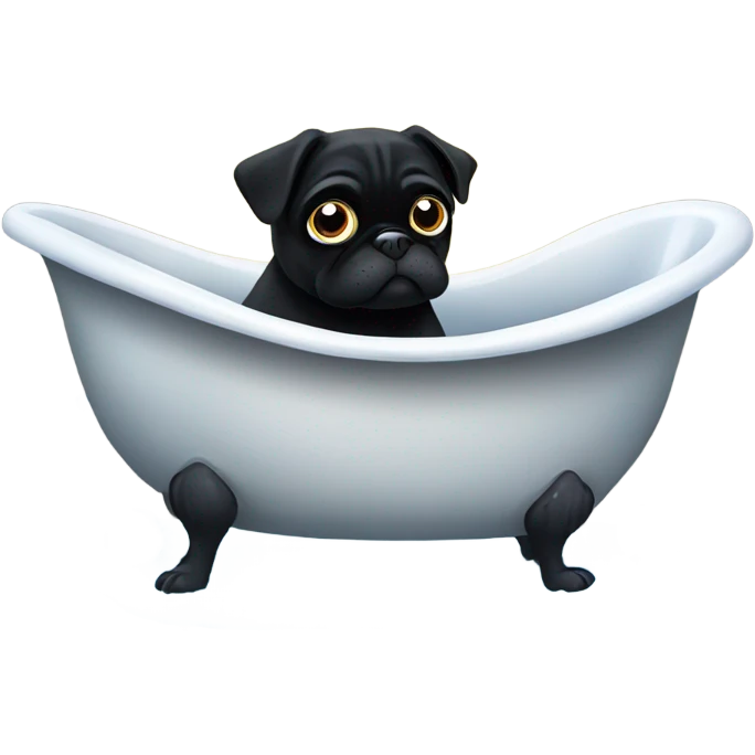 Black pug taking a bath emoji