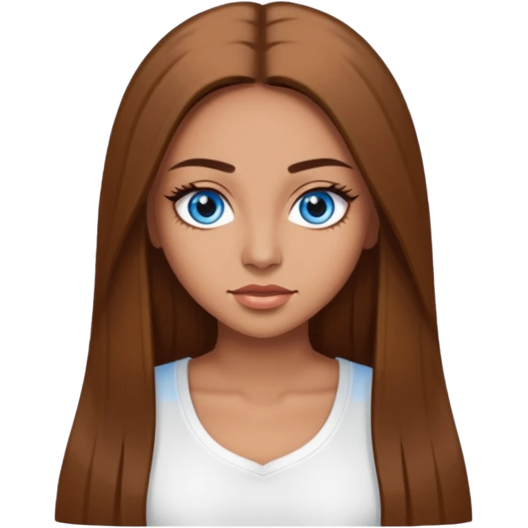 make a woman emoji with pin straight long brown hair and blue eyes with longeyelashes wearing a white top latina baddie emoji
