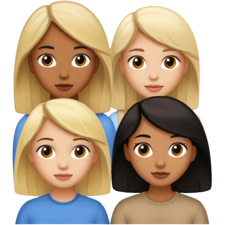 3 girls. 1 light skin with blonde hair, 1 brown skin with black hair and 1 tan skin with brown hair emoji