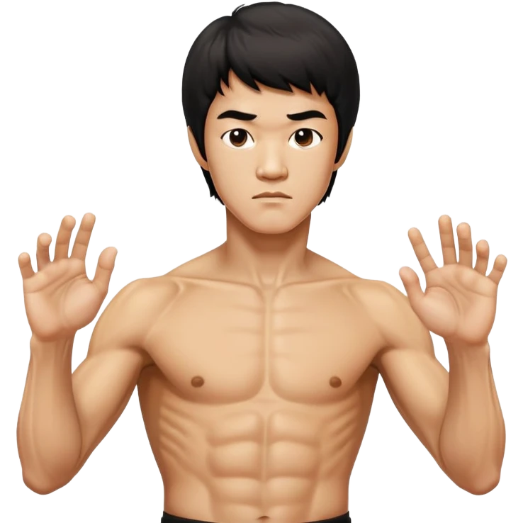 Bruce Lee with anatomically correct hands and fingers in martial arts stance emoji