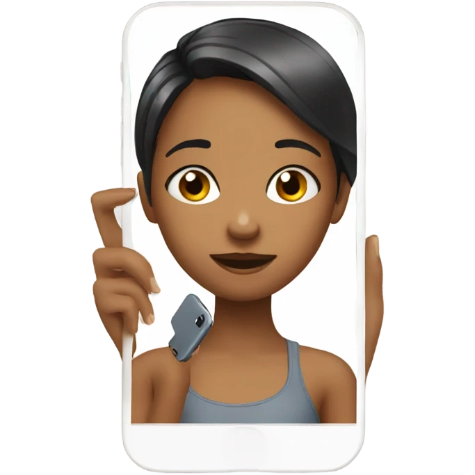 Girl in mirror holding phone emoji