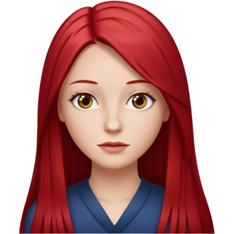 white woman cherry red long straight hair parted middle emoji