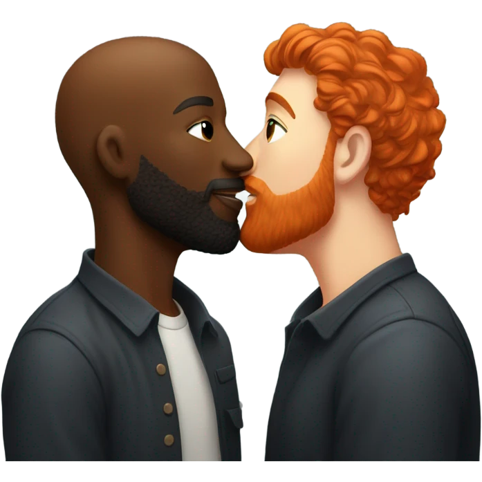 Man with red hair kisses black man with beard emoji