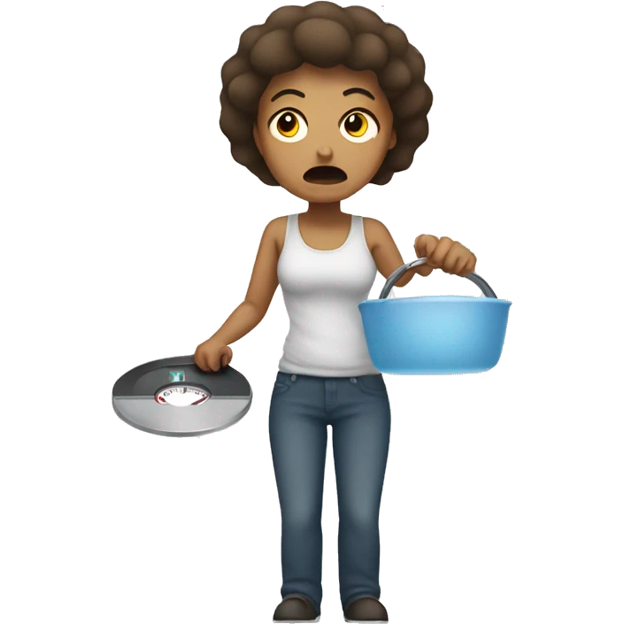 angry woman holding a bathroom scale emoji