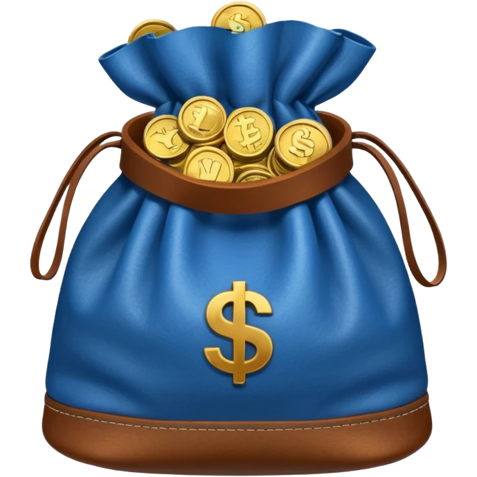blue coins inside an opened brown money bag  emoji