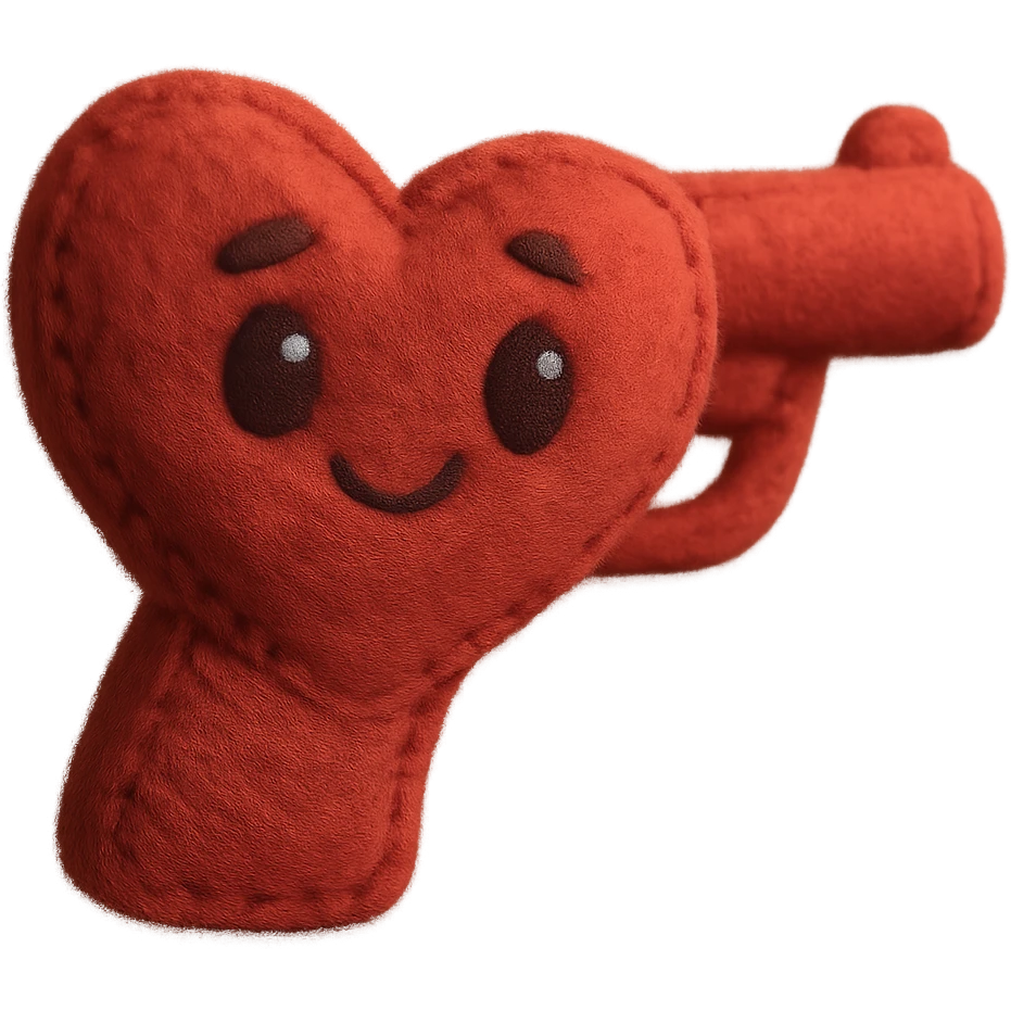heart gun, plush portrait style, soft and cute emoji