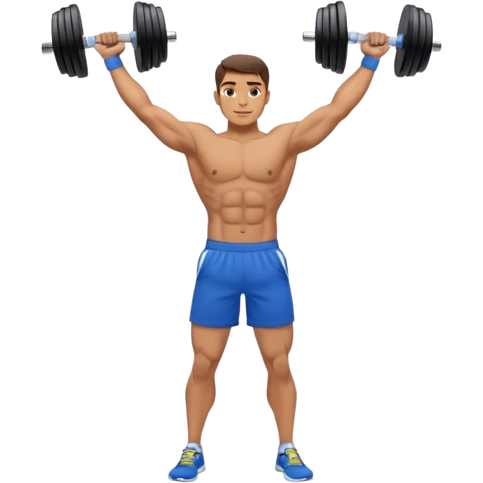 man with blue shorts doing side-lateral raise (T pose) with light dumbbells emoji