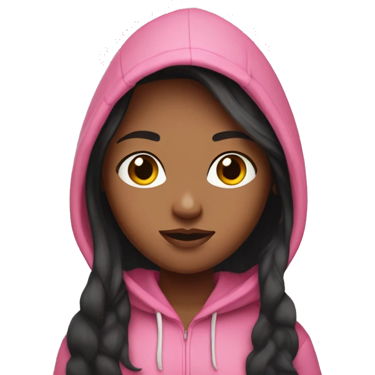 Medium color skin girl with black long hair in a pink hoodie emoji