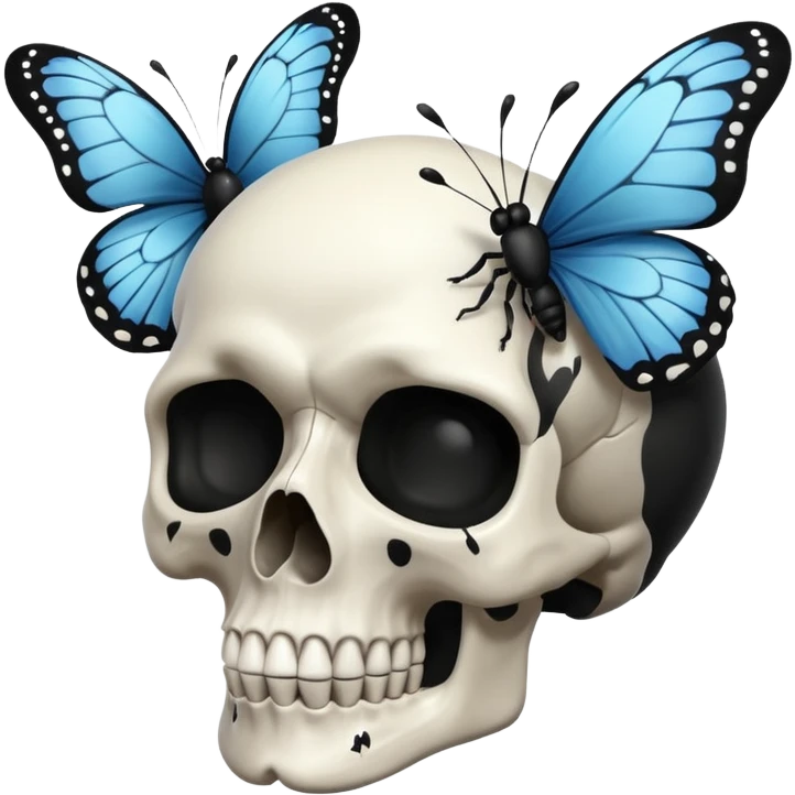 Skull and black butterflies emoji
