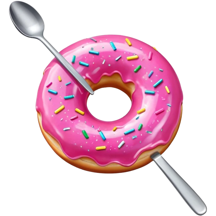 Pink donut wrapped in glitter eating a spoon emoji