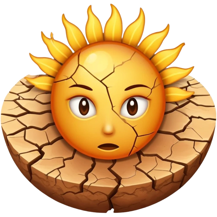 cracked dry earth with sun symbol above it, drought symbol emoji