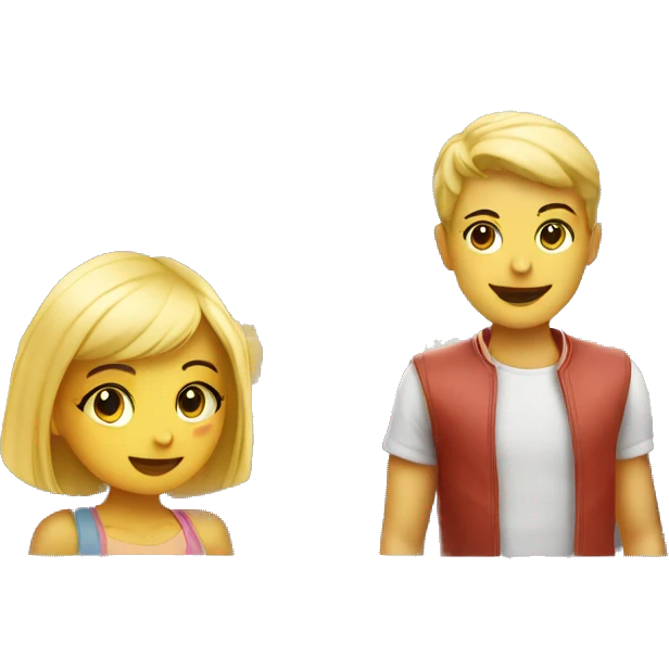 girl behind juice stand with blonde boy emoji