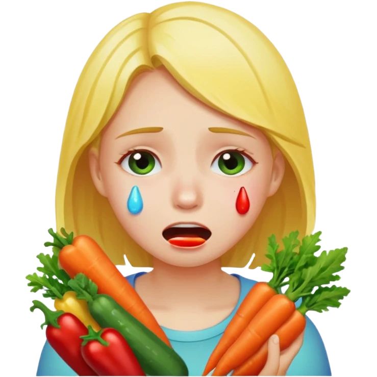 девушка ест разные овощи большое разнообразие овощей и плачет emoji