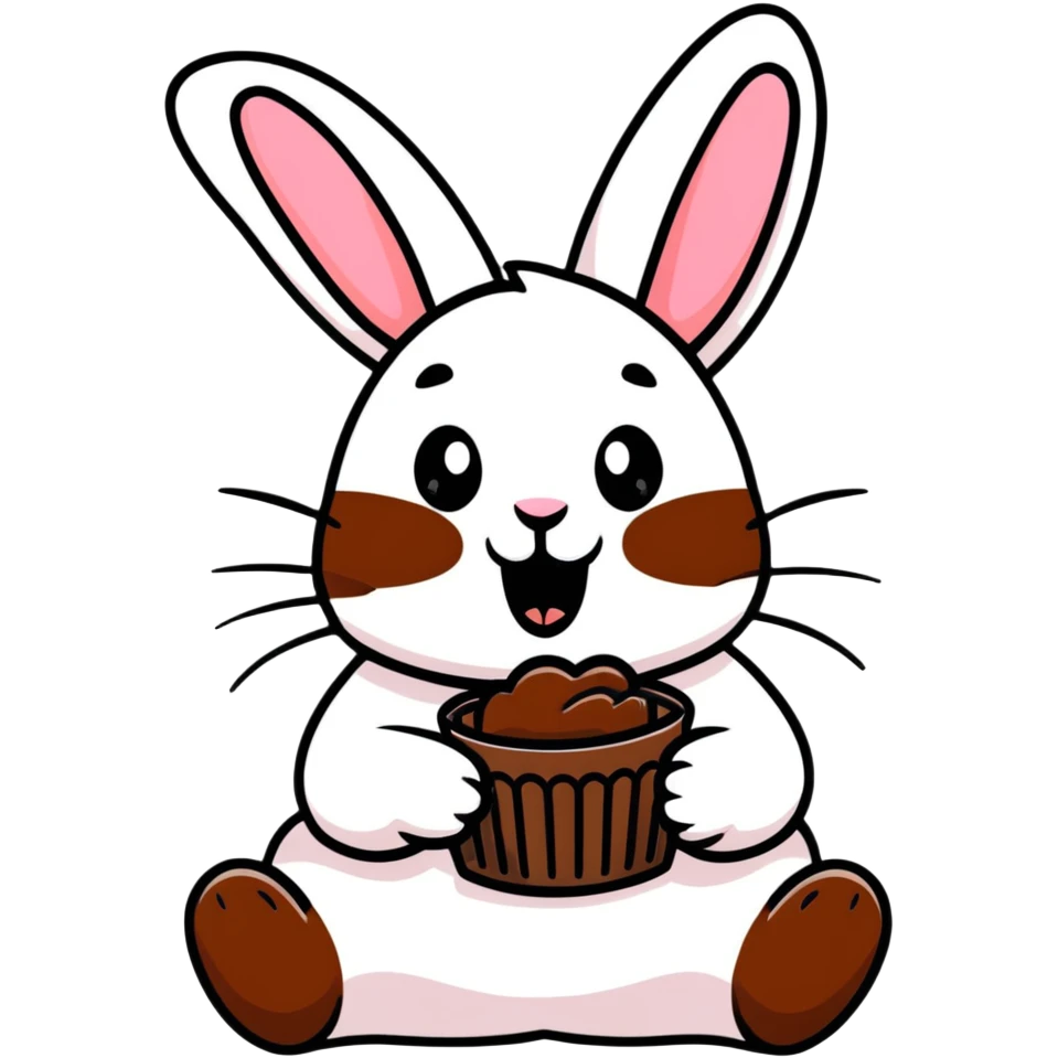 Easter bunny with chocolate smeared on face eating chocolate emoji