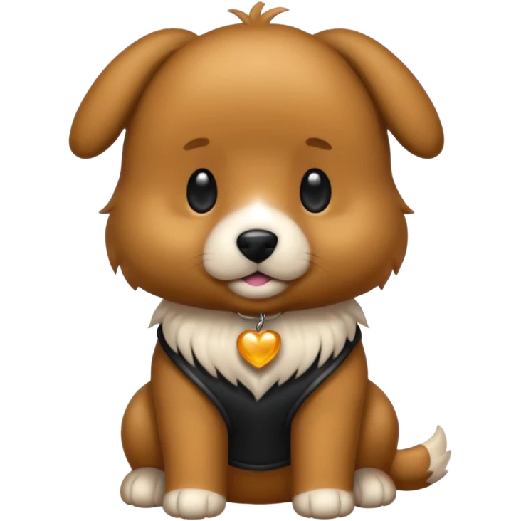 Um cachorro caramelo vestindo um terno emoji