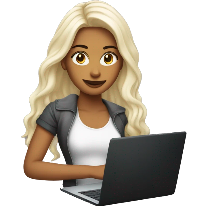 chica joven de cabello largo y negro de raza blanca con una laptop emoji