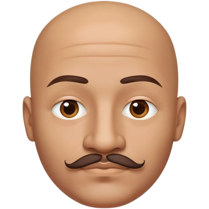 Bald man with oval smooth head, indigenous facial features, 37 years old, with only a mustache and contour from chin to lips, memoji style emoji