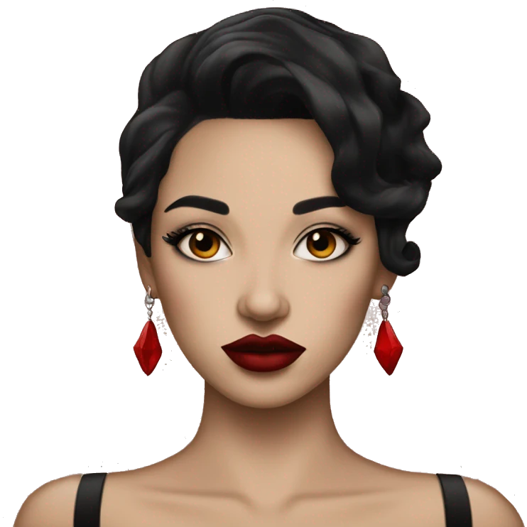 Pale black haired girl with black tattoos on body wearing red lipstick  emoji