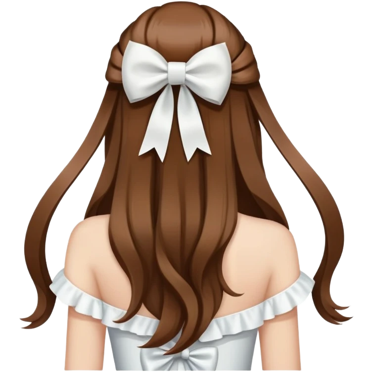 Brown long hairs with white bow from the back emoji