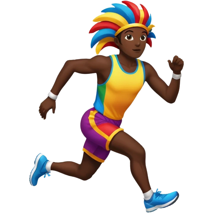 Um atleta de corrida vestido com roupa de carnaval emoji
