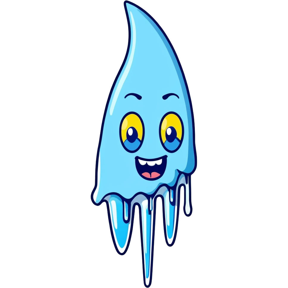 Cartoon character with blue face, frozen icicles, chattering teeth, freezing expression emoji