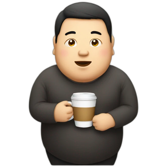 fat asian man with coffee emoji