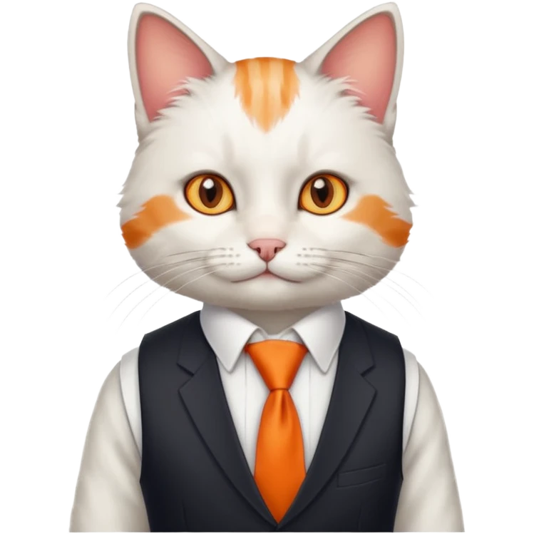 cat in white vest, orange tie emoji