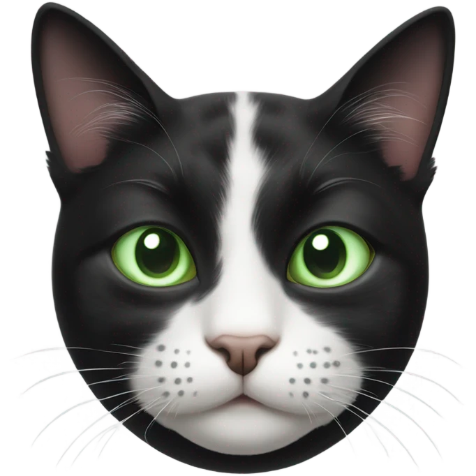 black and white cat with green eyes with more white and black spots like a cow emoji