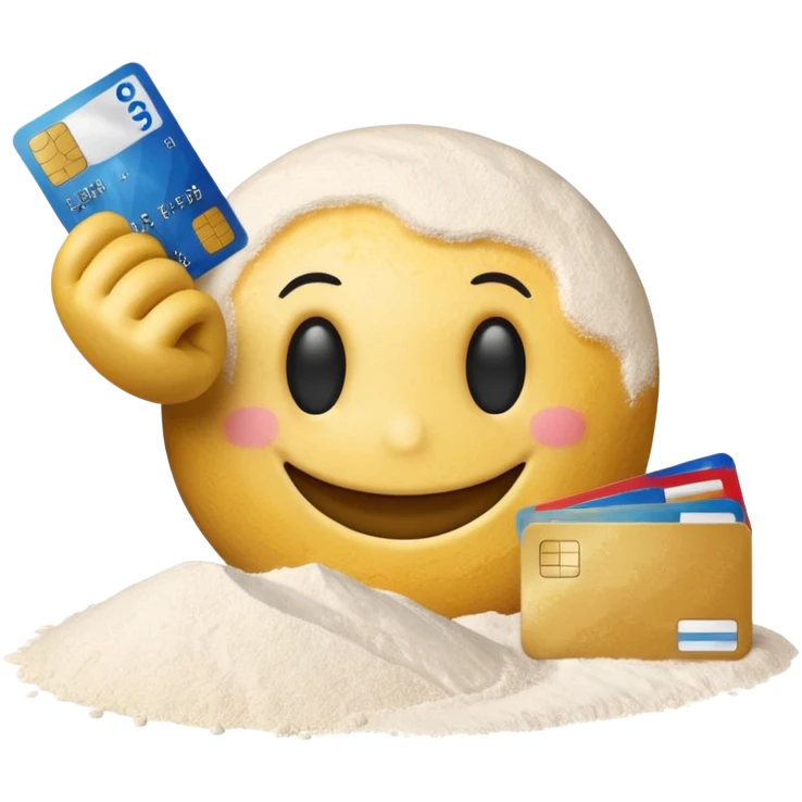 Smiley face with credit card in hand and a pile of flour in front of it emoji