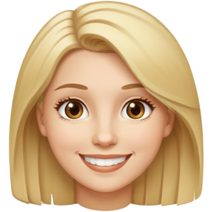Woman with blonde hair and light brown eyes, smiling emoji